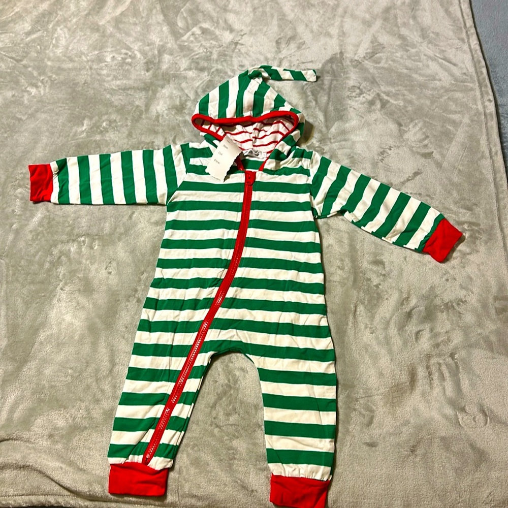 Boy And Girl 1-Piece Christmas Elf Pajamas Jumpsuit Zippered Closure Unisex